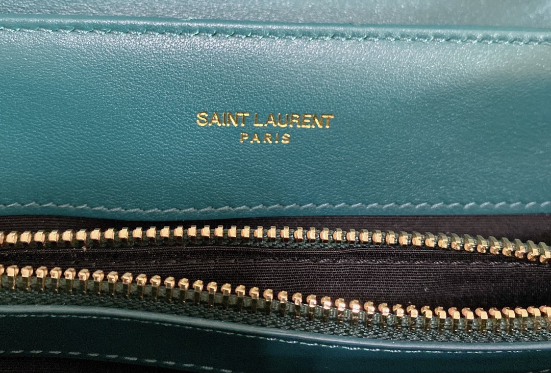 YSL LOULOU SMALL IN QUILTED LEATHER BLUE GOLD 9 X 6.1 X 3.3 INCHES