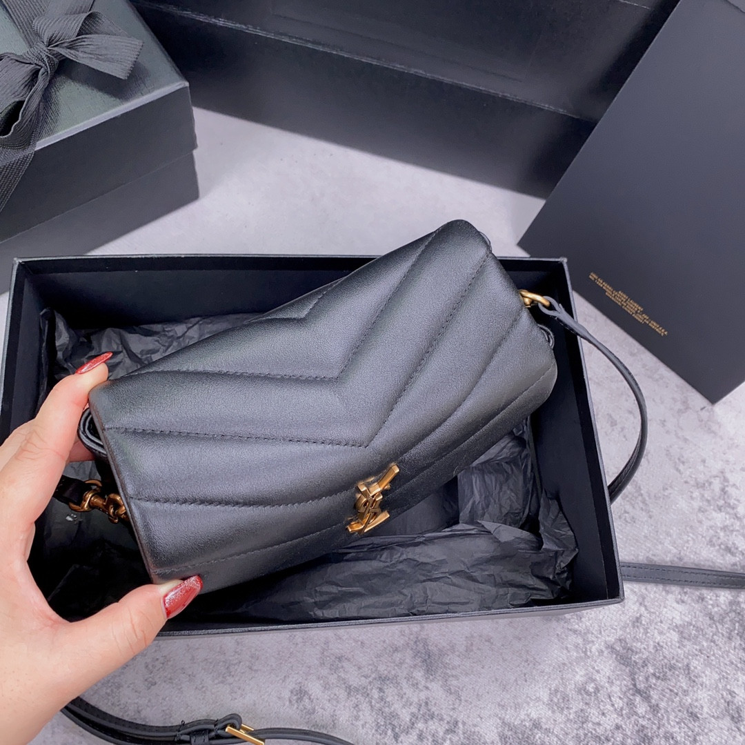 YSL TOY LOULOU IN QUILTED LEATHER BLACK 7.9 X 5.5 X 3 INCHES