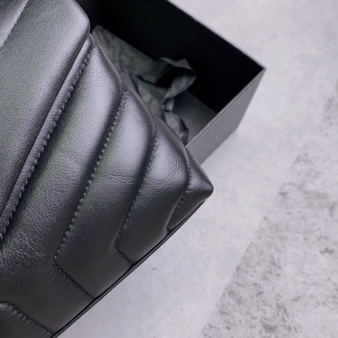 YSL TOY LOULOU IN QUILTED LEATHER BLACK 7.9 X 5.5 X 3 INCHES