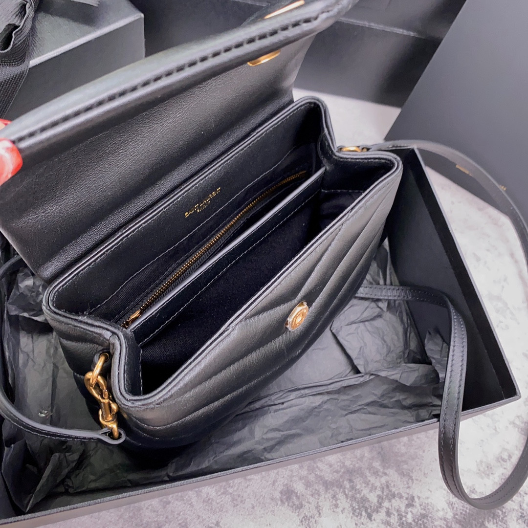 YSL TOY LOULOU IN QUILTED LEATHER BLACK 7.9 X 5.5 X 3 INCHES