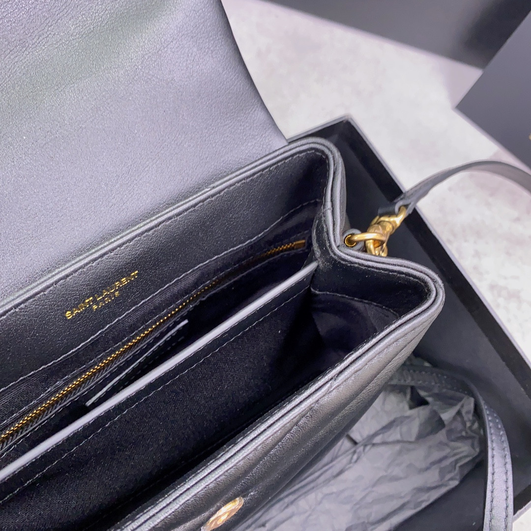 YSL TOY LOULOU IN QUILTED LEATHER BLACK 7.9 X 5.5 X 3 INCHES