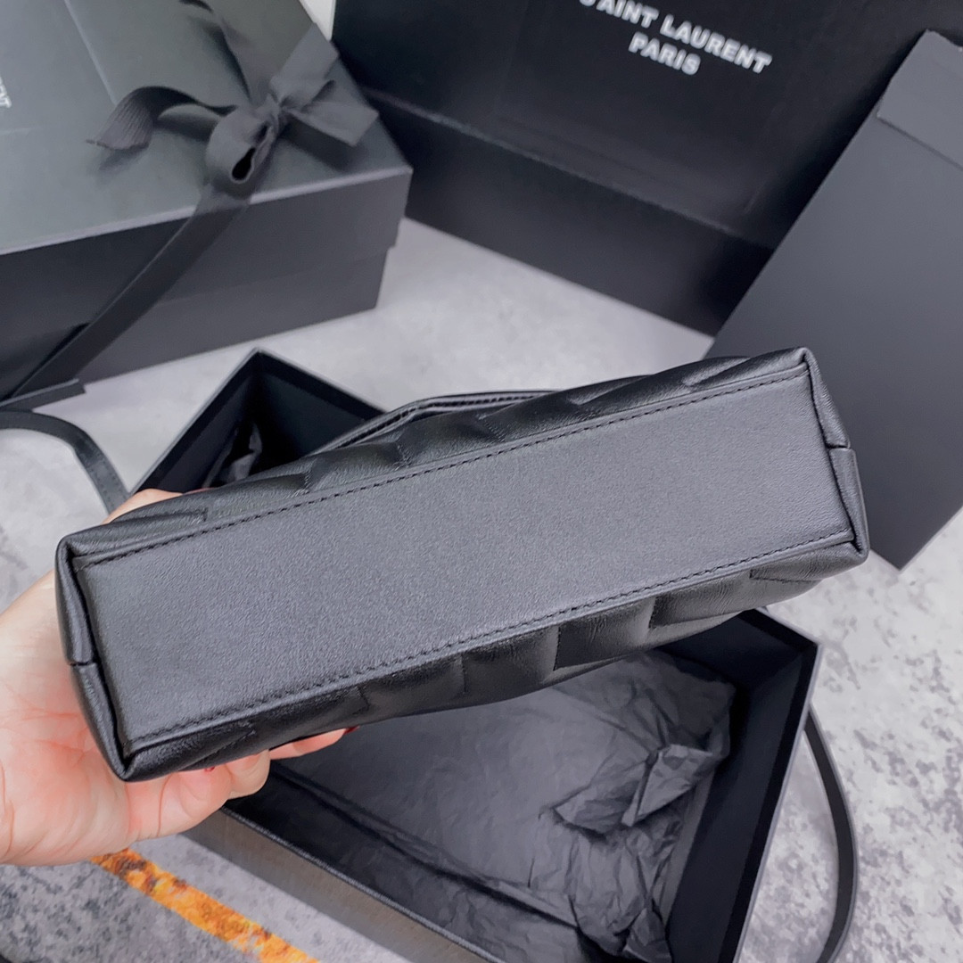 YSL TOY LOULOU IN QUILTED LEATHER BLACK SILVER 7.9 X 5.5 X 3 INCHES