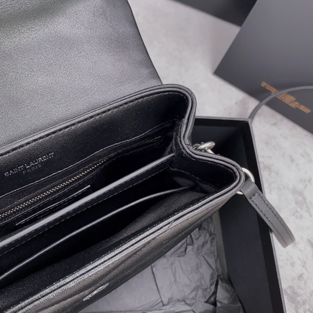 YSL TOY LOULOU IN QUILTED LEATHER BLACK SILVER 7.9 X 5.5 X 3 INCHES