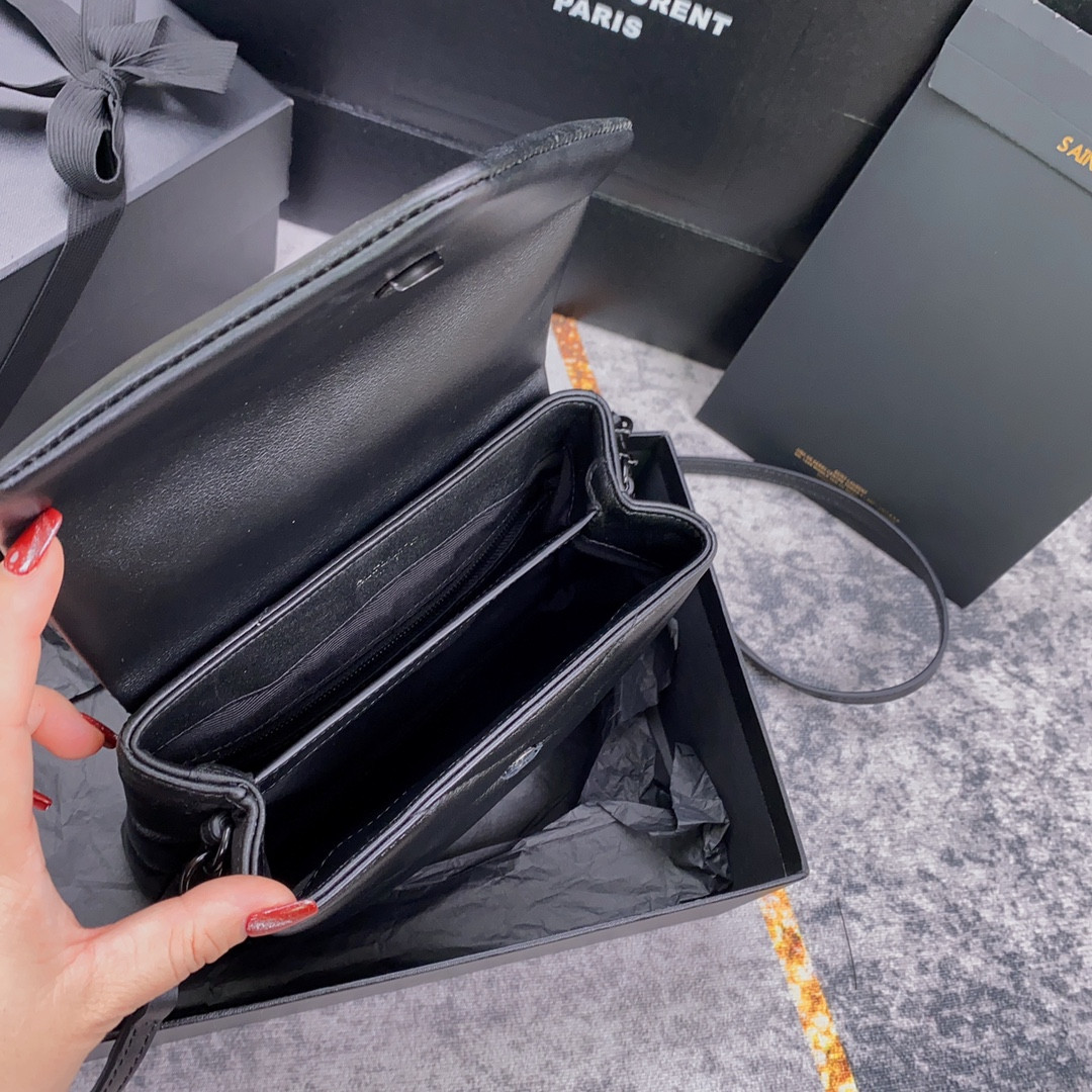 YSL TOY LOULOU IN QUILTED LEATHER ALL BLACK 7.9 X 5.5 X 3 INCHES