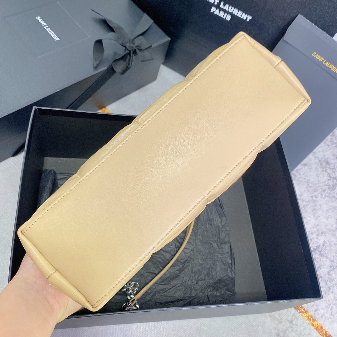 YSL PUFFER SMALL IN NAPPA LEATHER BEIGE SILVER 11.4 X 6.6 X 4.3 INCHES