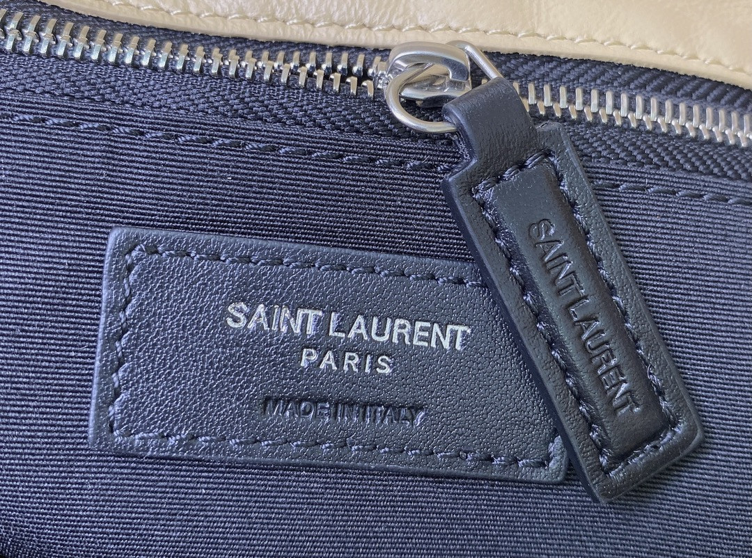 YSL PUFFER SMALL IN NAPPA LEATHER BEIGE SILVER 11.4 X 6.6 X 4.3 INCHES