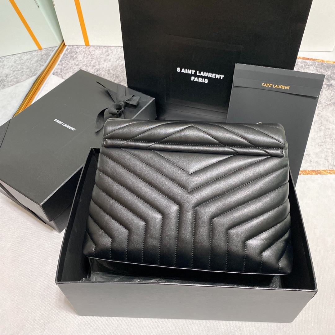 YSL LOULOU MEDIUM IN QUILTED LEATHER BLACK Silver 12.5 X 8.6 X 3.5 INCHES