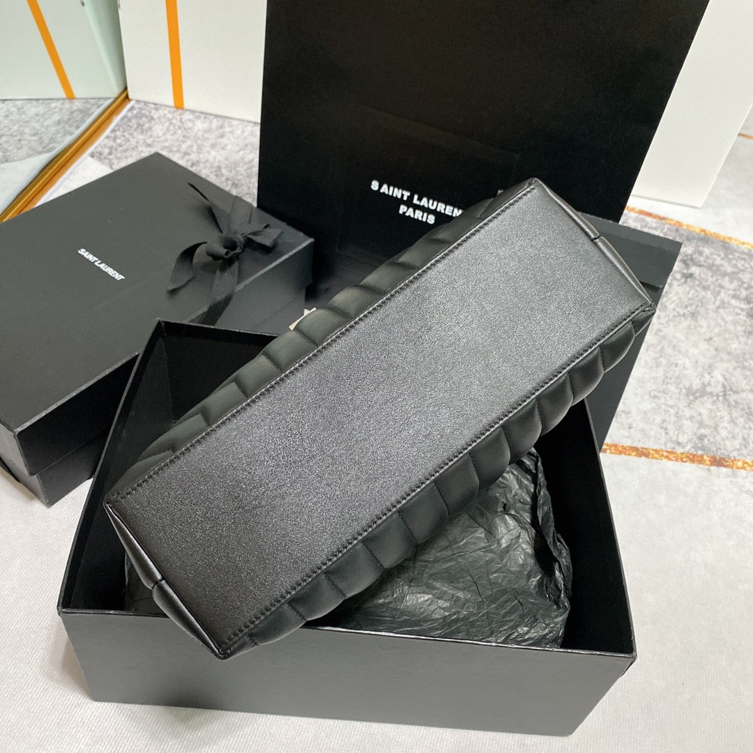 YSL LOULOU MEDIUM IN QUILTED LEATHER BLACK Silver 12.5 X 8.6 X 3.5 INCHES