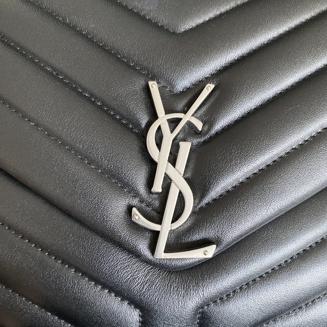 YSL LOULOU MEDIUM IN QUILTED LEATHER BLACK Silver 12.5 X 8.6 X 3.5 INCHES