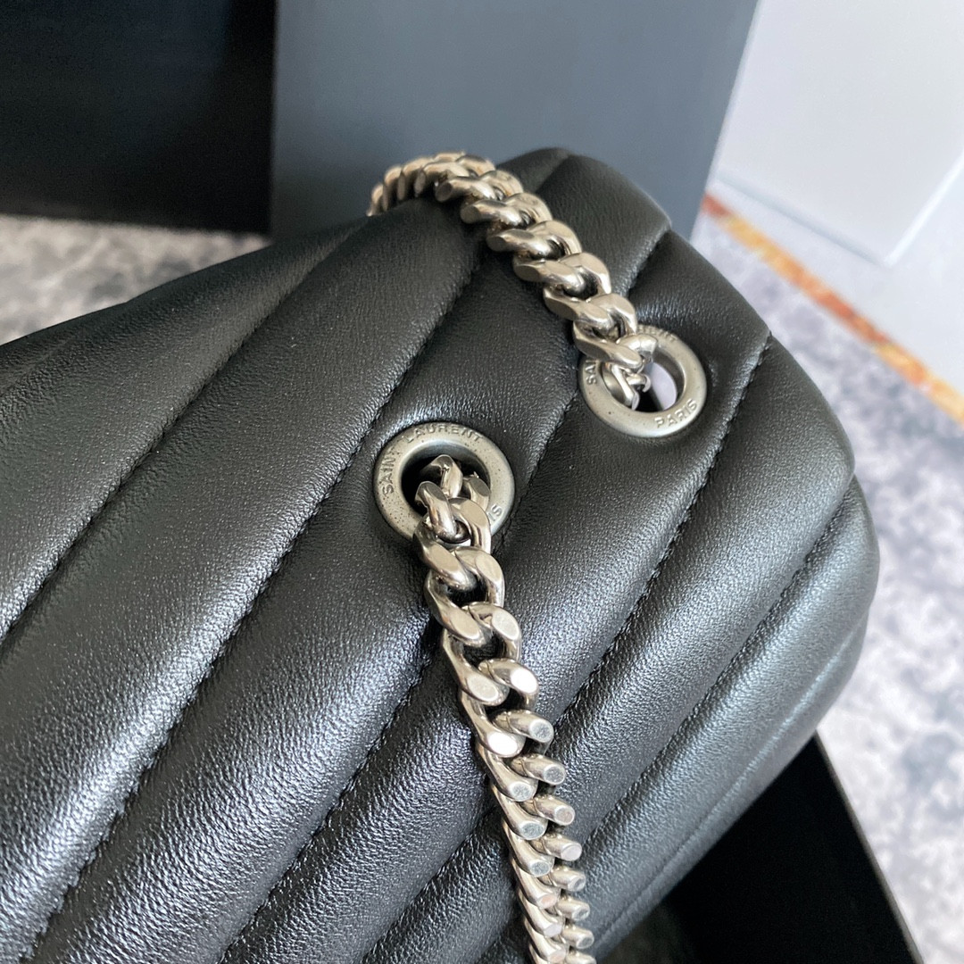 YSL LOULOU MEDIUM IN QUILTED LEATHER BLACK Silver 12.5 X 8.6 X 3.5 INCHES