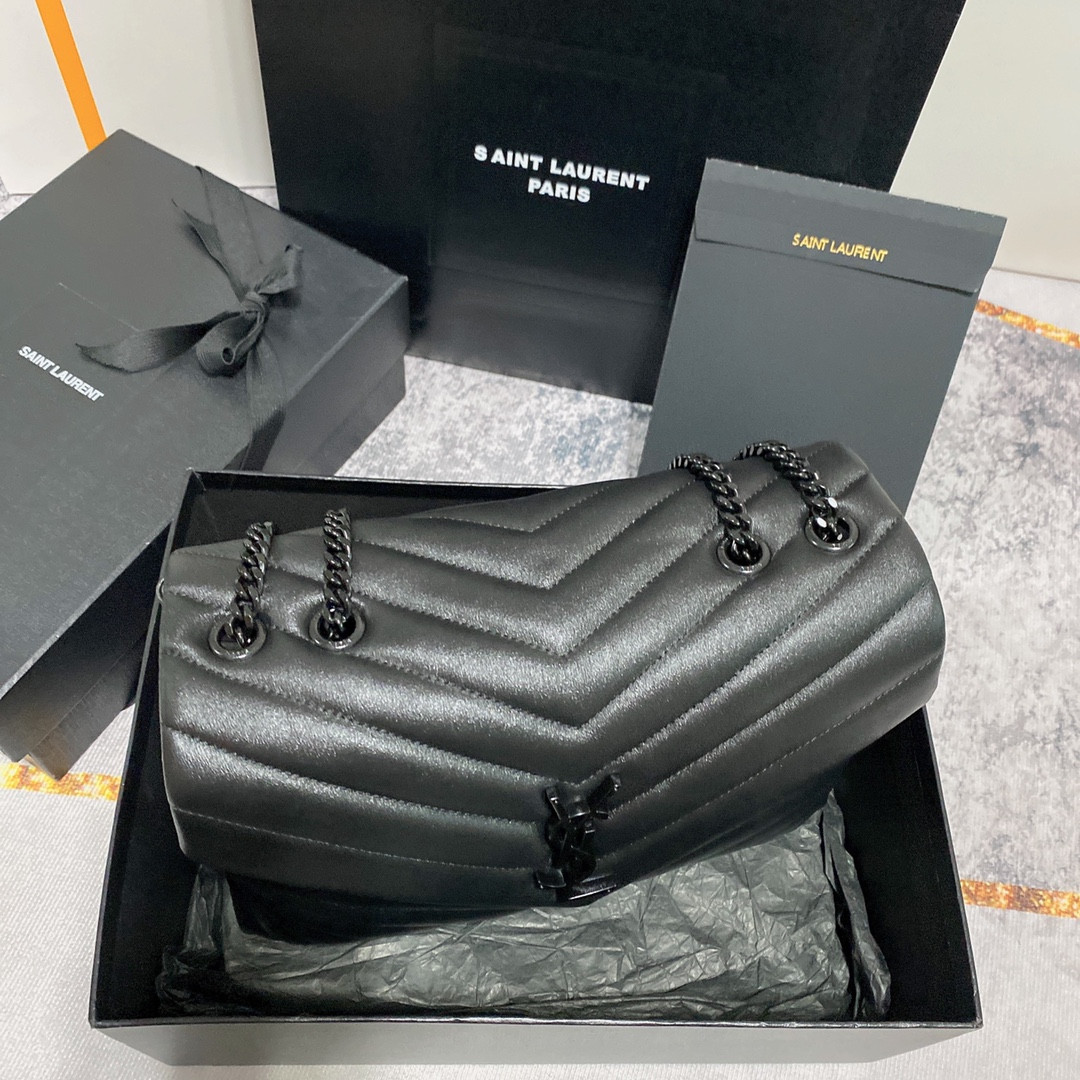 YSL LOULOU MEDIUM IN QUILTED LEATHER ALL BLACK 12.5 X 8.6 X 3.5 INCHES