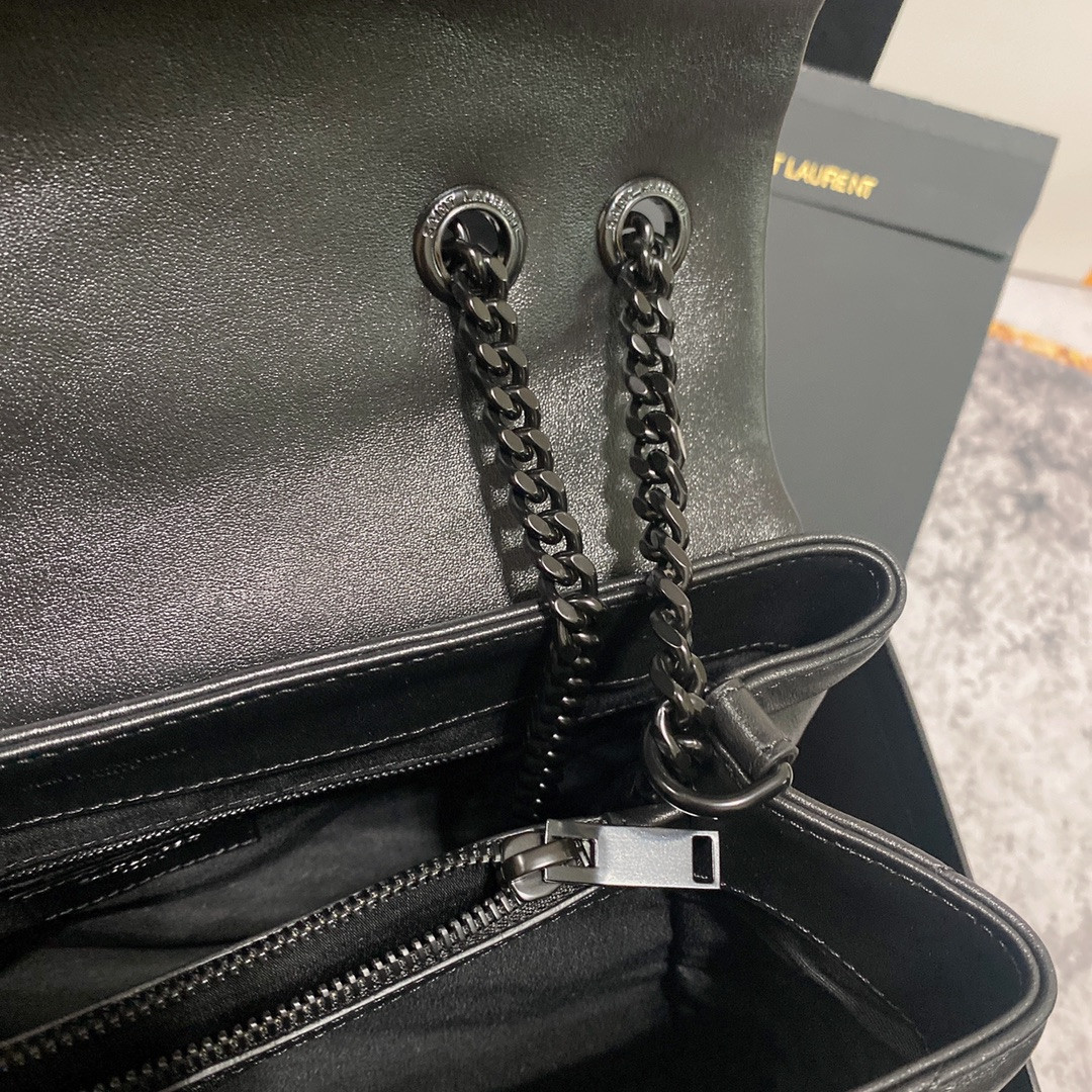 YSL LOULOU MEDIUM IN QUILTED LEATHER ALL BLACK 12.5 X 8.6 X 3.5 INCHES