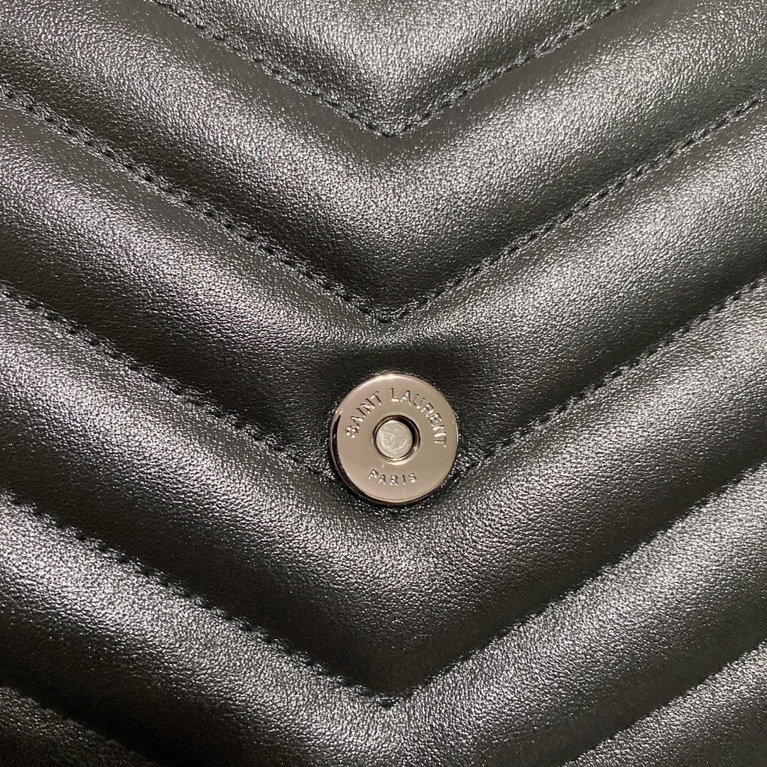 YSL LOULOU MEDIUM IN QUILTED LEATHER ALL BLACK 12.5 X 8.6 X 3.5 INCHES