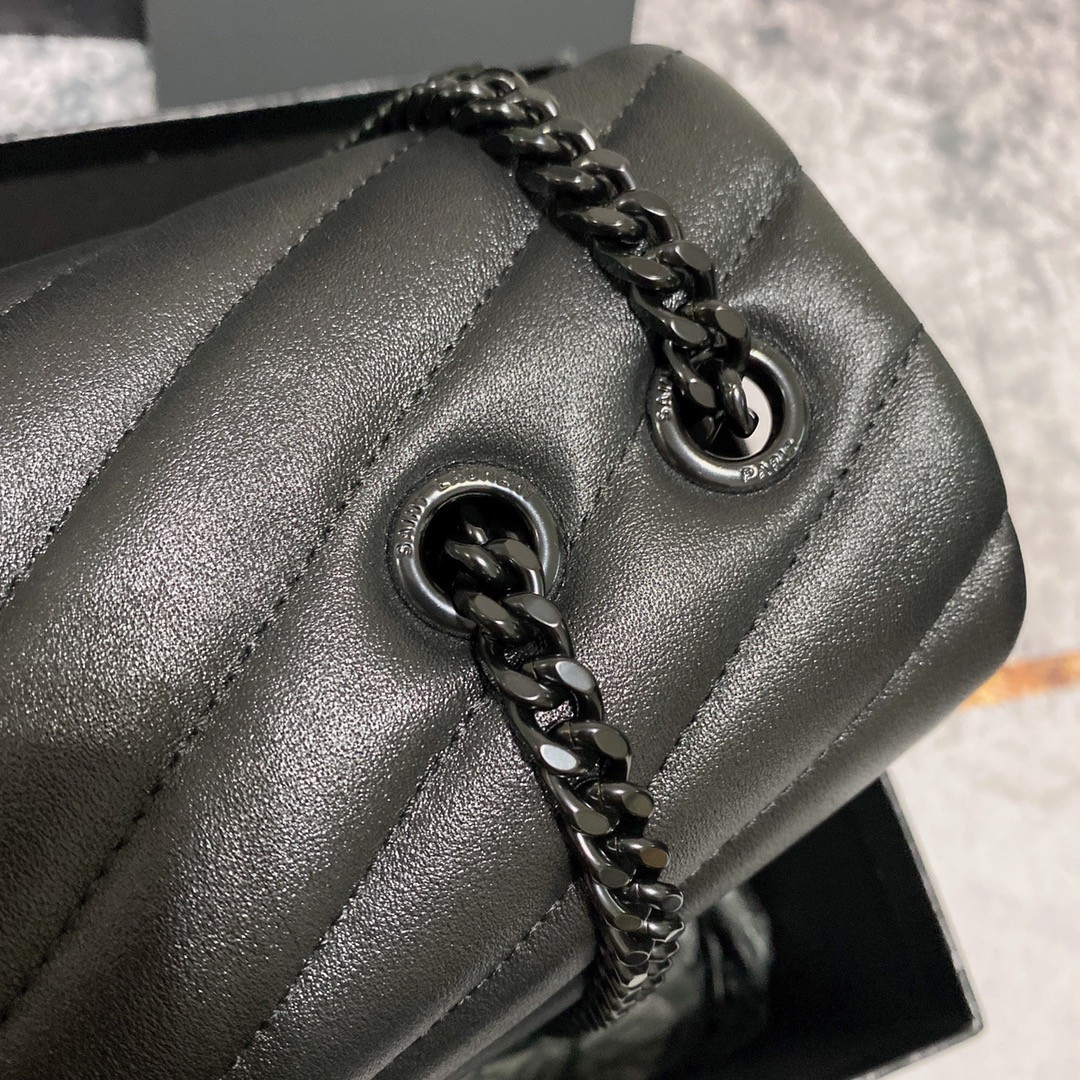 YSL LOULOU MEDIUM IN QUILTED LEATHER ALL BLACK 12.5 X 8.6 X 3.5 INCHES