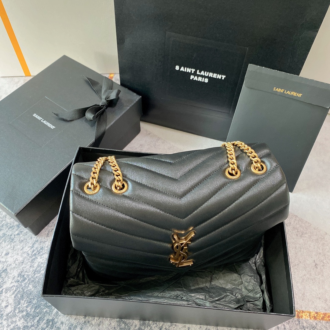 YSL LOULOU MEDIUM IN QUILTED LEATHER BLACK 12.5 X 8.6 X 3.5 INCHES