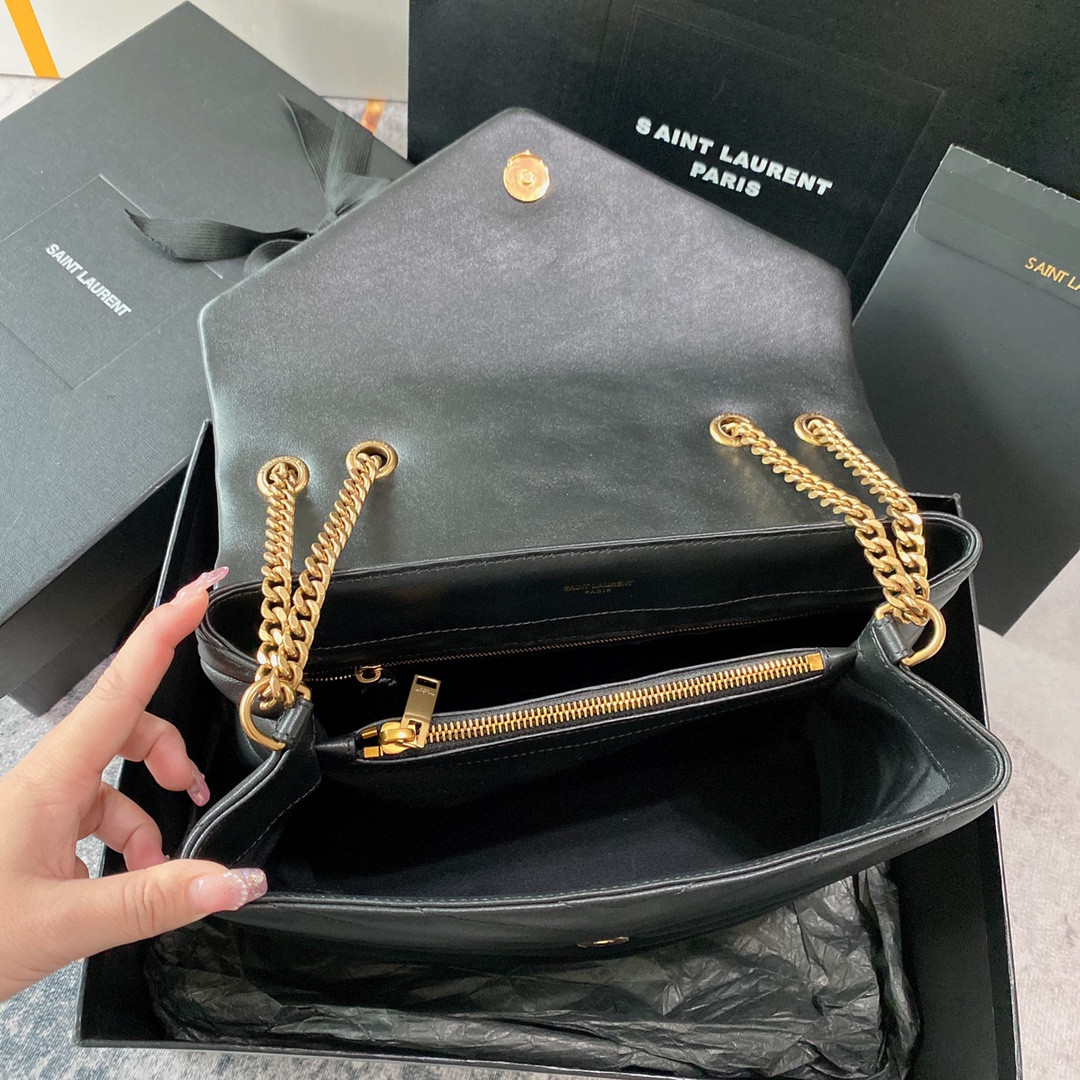 YSL LOULOU MEDIUM IN QUILTED LEATHER BLACK 12.5 X 8.6 X 3.5 INCHES