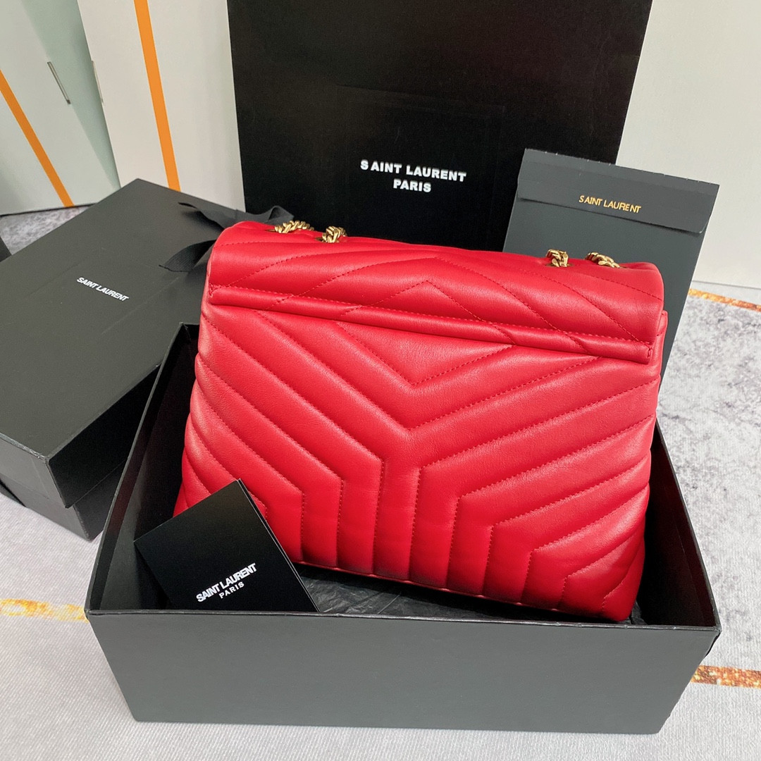 YSL LOULOU MEDIUM IN QUILTED LEATHER RED 12.5 X 8.6 X 3.5 INCHES