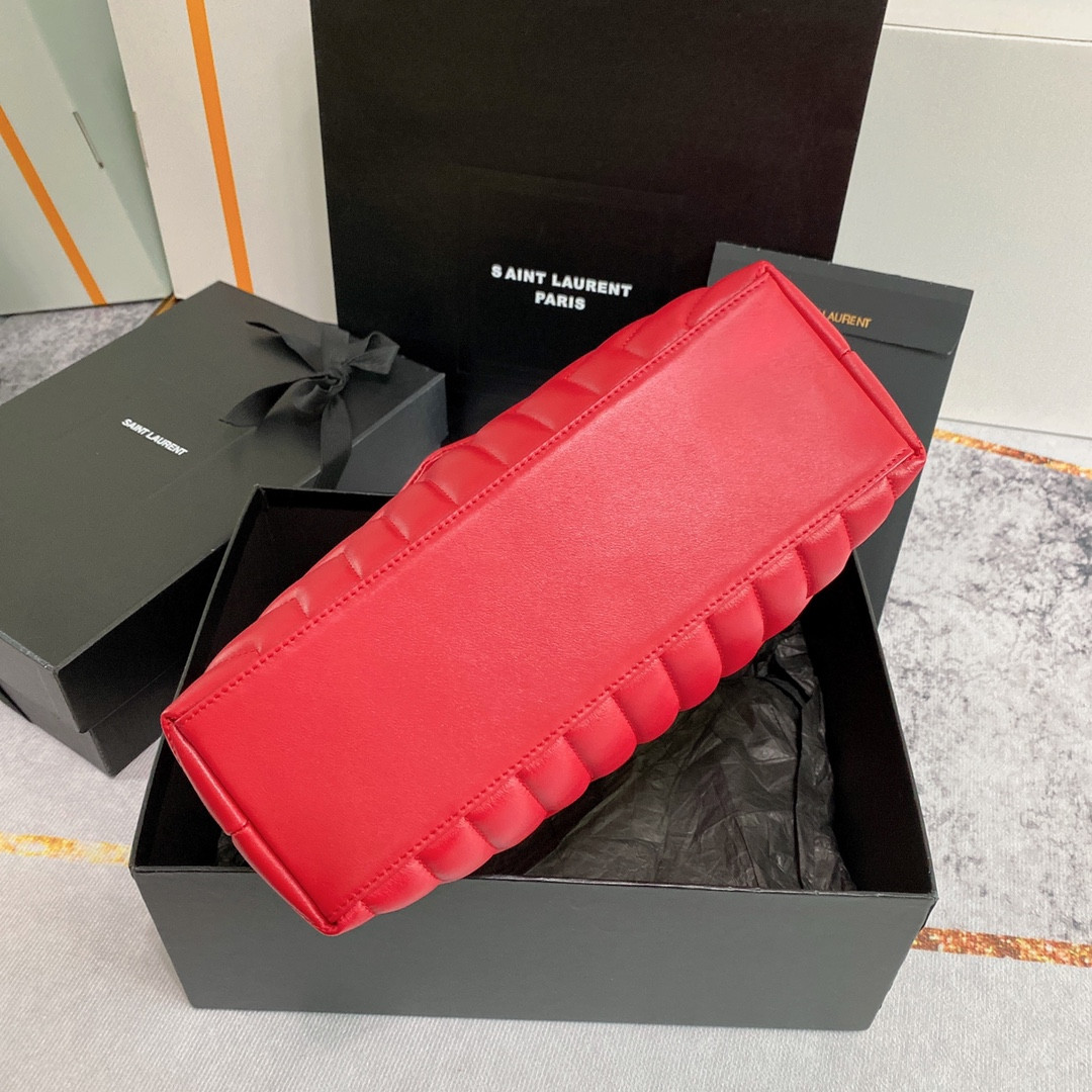 YSL LOULOU MEDIUM IN QUILTED LEATHER RED 12.5 X 8.6 X 3.5 INCHES