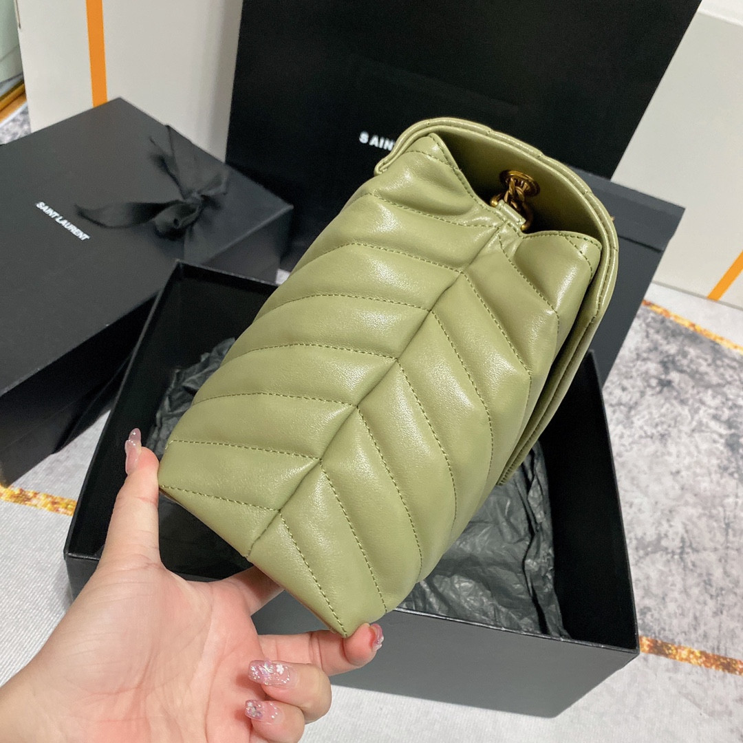 YSL LOULOU MEDIUM IN QUILTED LEATHER GREEN 12.5 X 8.6 X 3.5 INCHES