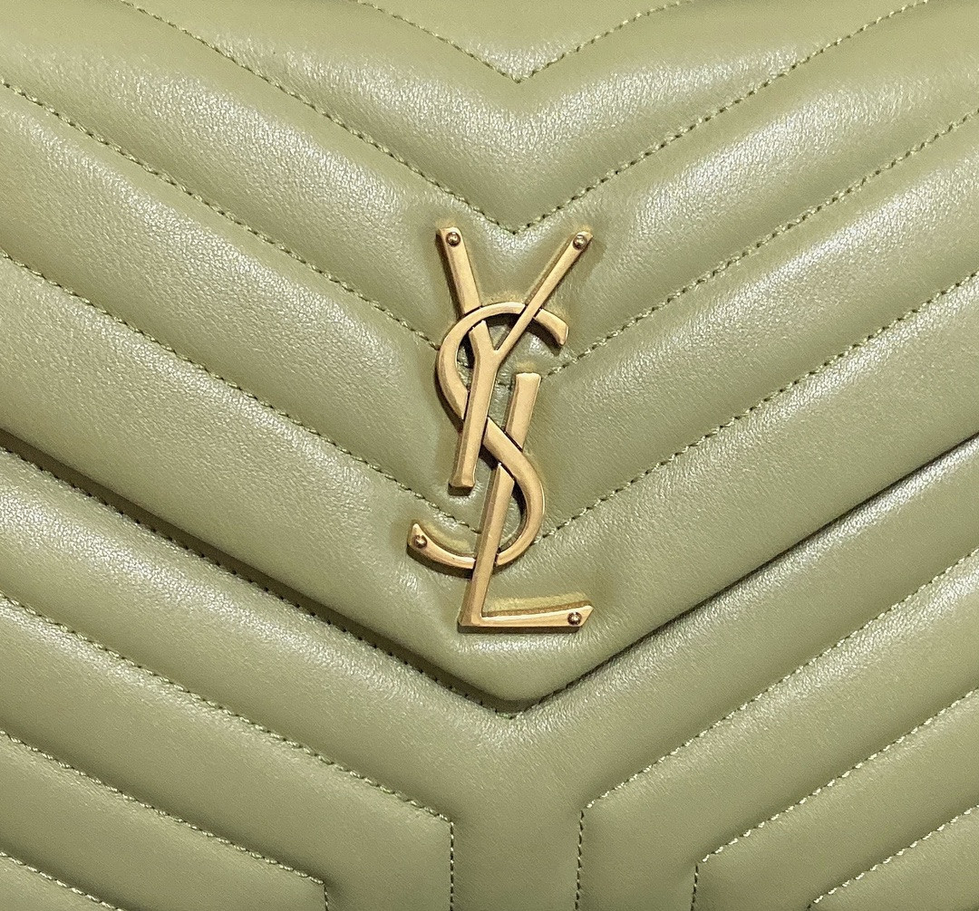 YSL LOULOU MEDIUM IN QUILTED LEATHER GREEN 12.5 X 8.6 X 3.5 INCHES