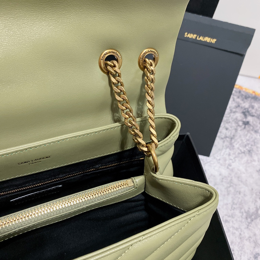 YSL LOULOU MEDIUM IN QUILTED LEATHER GREEN 12.5 X 8.6 X 3.5 INCHES