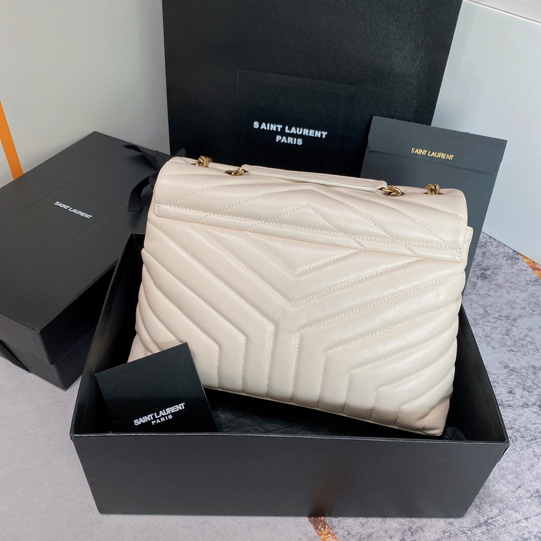 YSL LOULOU MEDIUM IN QUILTED LEATHER BLANC VINTAGE 12.5 X 8.6 X 3.5 INCHES
