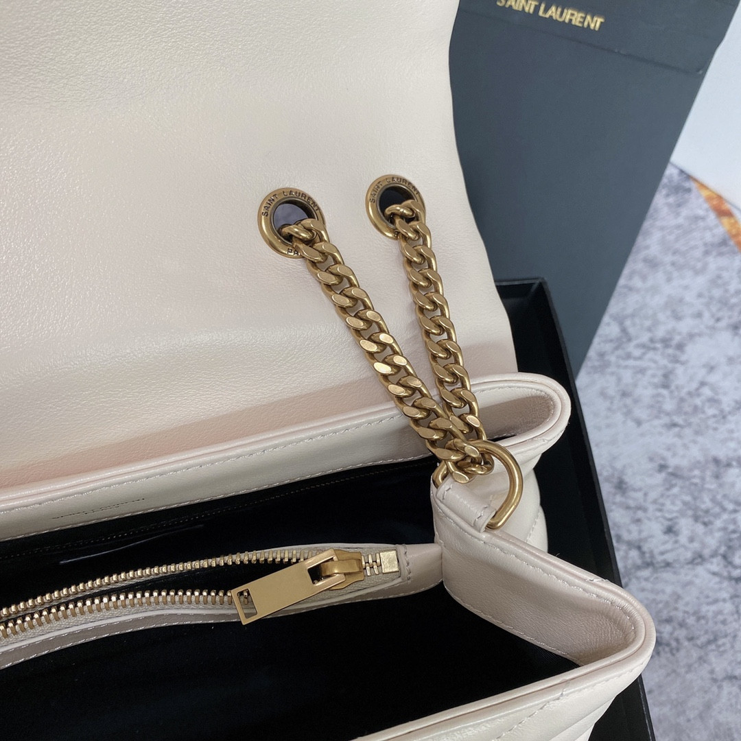 YSL LOULOU MEDIUM IN QUILTED LEATHER BLANC VINTAGE 12.5 X 8.6 X 3.5 INCHES