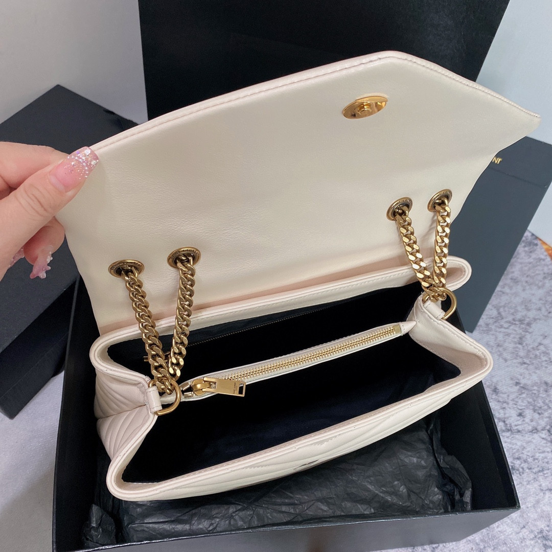 YSL LOULOU MEDIUM IN QUILTED LEATHER BLANC VINTAGE 12.5 X 8.6 X 3.5 INCHES