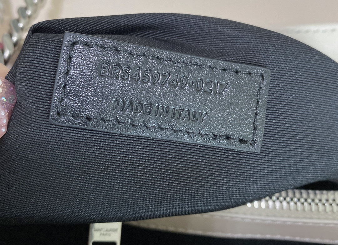 YSL LOULOU MEDIUM IN QUILTED LEATHER BLANC VINTAGE SILVER 12.5 X 8.6 X 3.5 INCHES