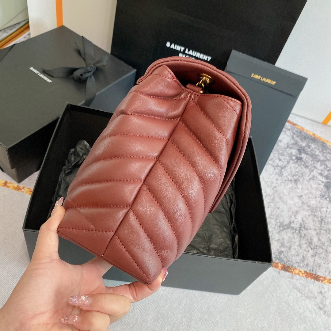 YSL LOULOU MEDIUM IN QUILTED LEATHER LIGHT RED 12.5 X 8.6 X 3.5 INCHES