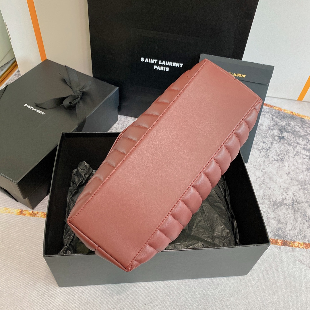 YSL LOULOU MEDIUM IN QUILTED LEATHER LIGHT RED 12.5 X 8.6 X 3.5 INCHES