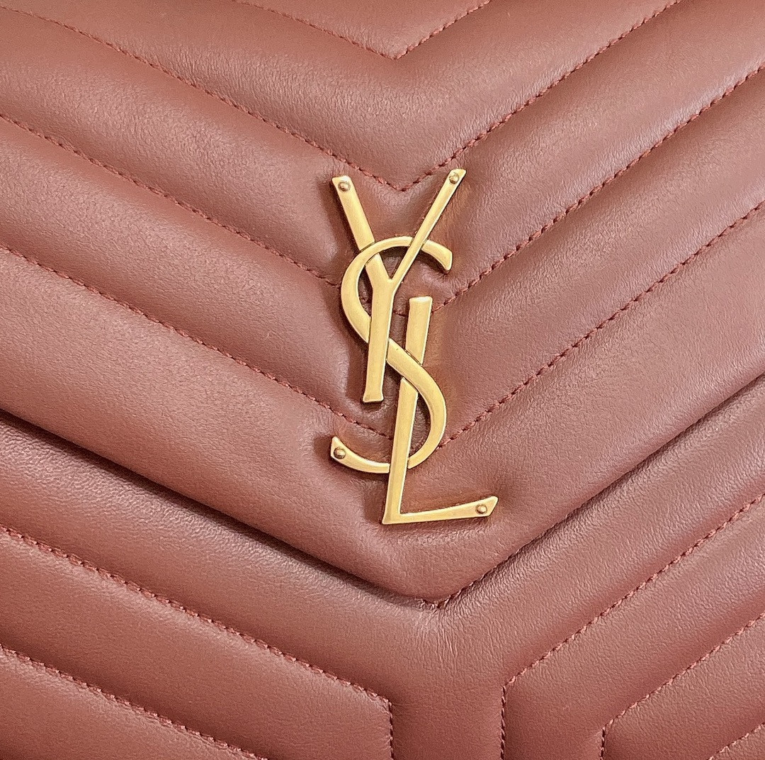 YSL LOULOU MEDIUM IN QUILTED LEATHER LIGHT RED 12.5 X 8.6 X 3.5 INCHES