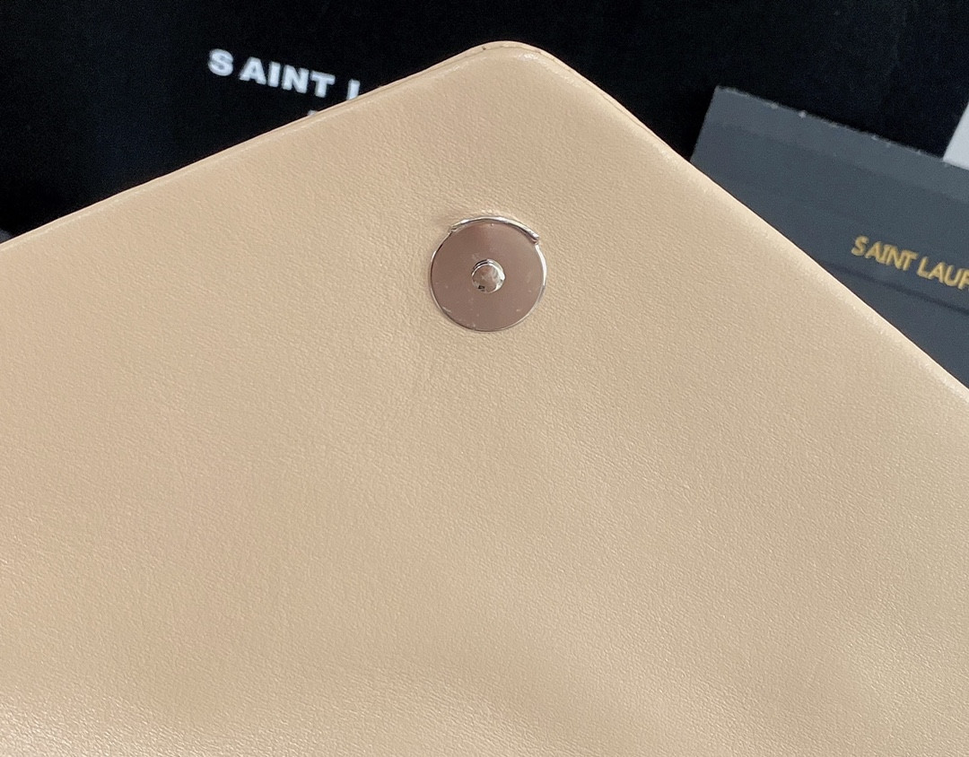 YSL LOULOU MEDIUM IN QUILTED LEATHER DARK BEIGE SILVER 12.5 X 8.6 X 3.5 INCHES