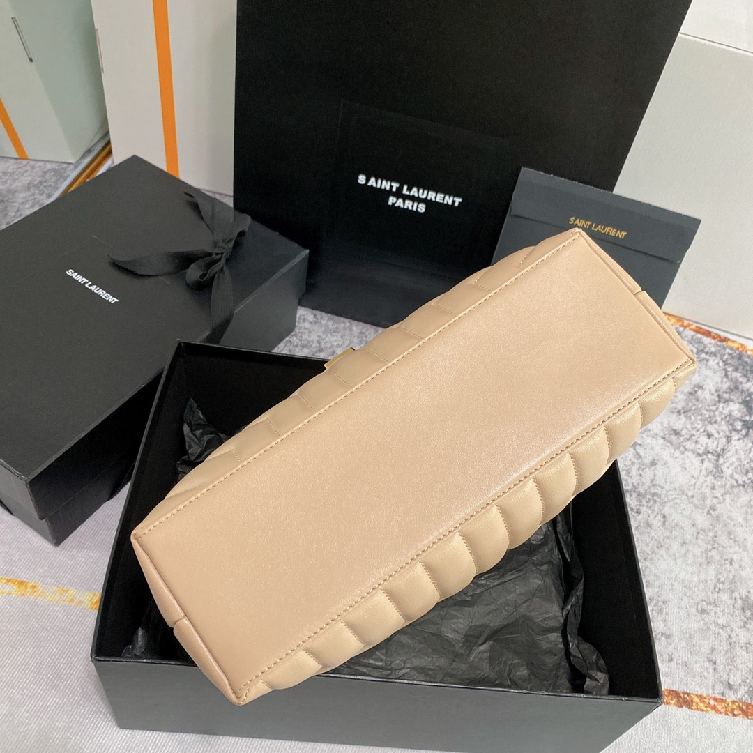 YSL LOULOU MEDIUM IN QUILTED LEATHER DARK BEIGE 12.5 X 8.6 X 3.5 INCHES