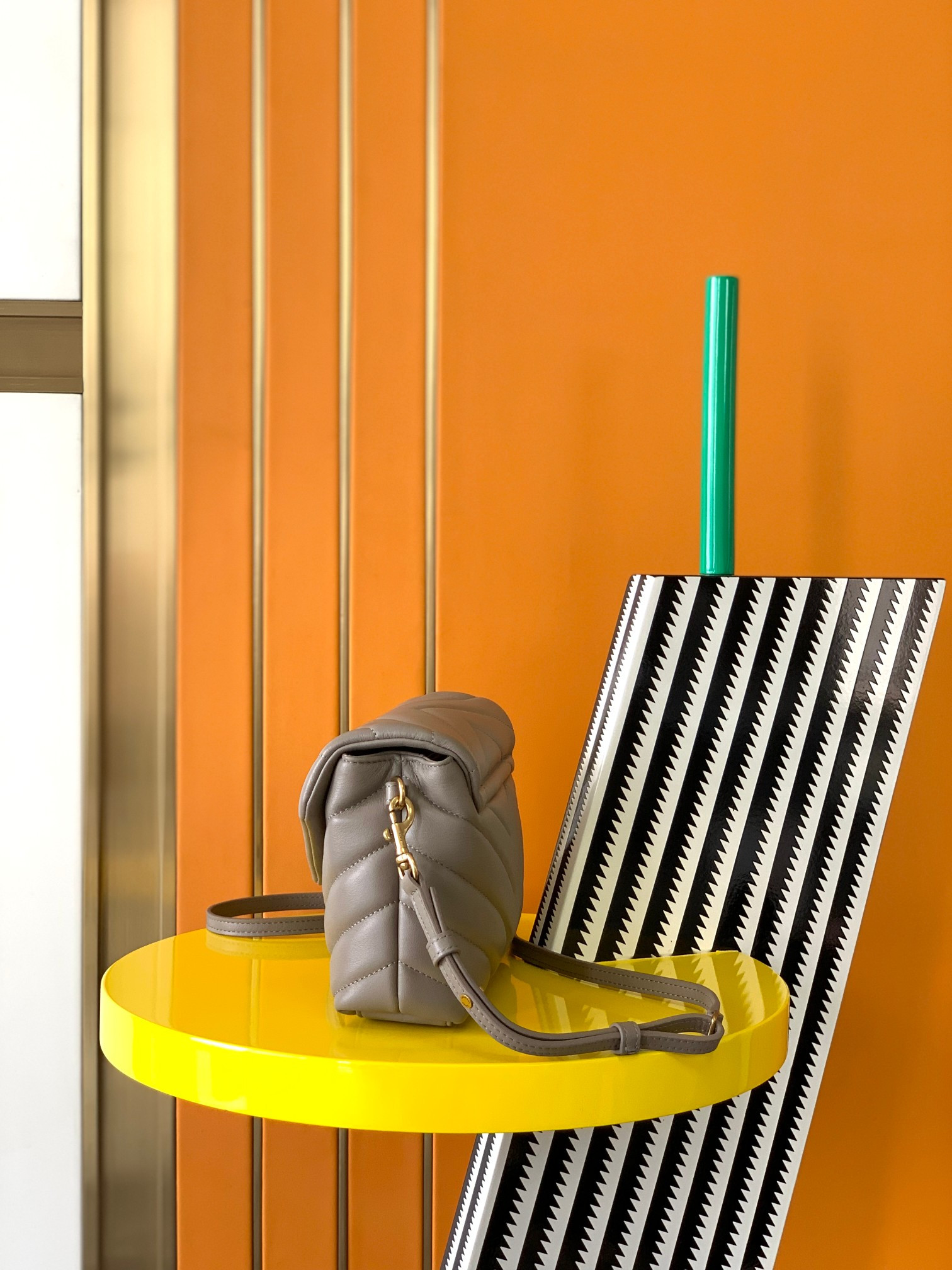 YSL TOY LOULOU IN QUILTED LEATHER GREYISH BROWN 7.9 X 5.5 X 3 INCHES