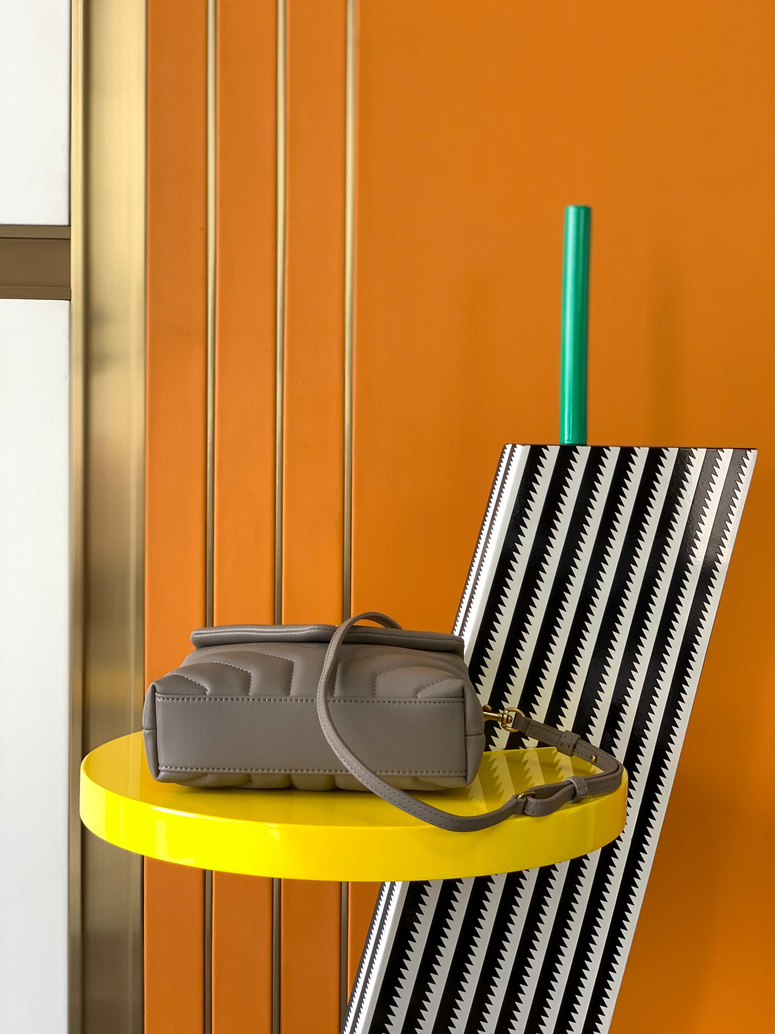 YSL TOY LOULOU IN QUILTED LEATHER GREYISH BROWN 7.9 X 5.5 X 3 INCHES