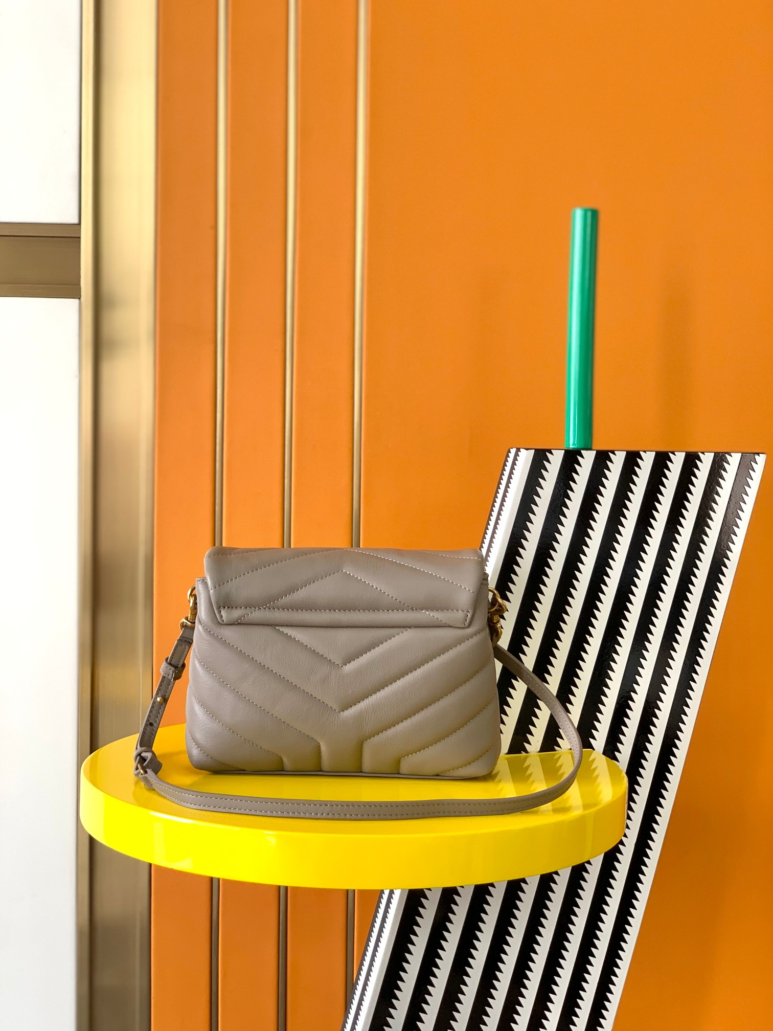 YSL TOY LOULOU IN QUILTED LEATHER GREYISH BROWN 7.9 X 5.5 X 3 INCHES