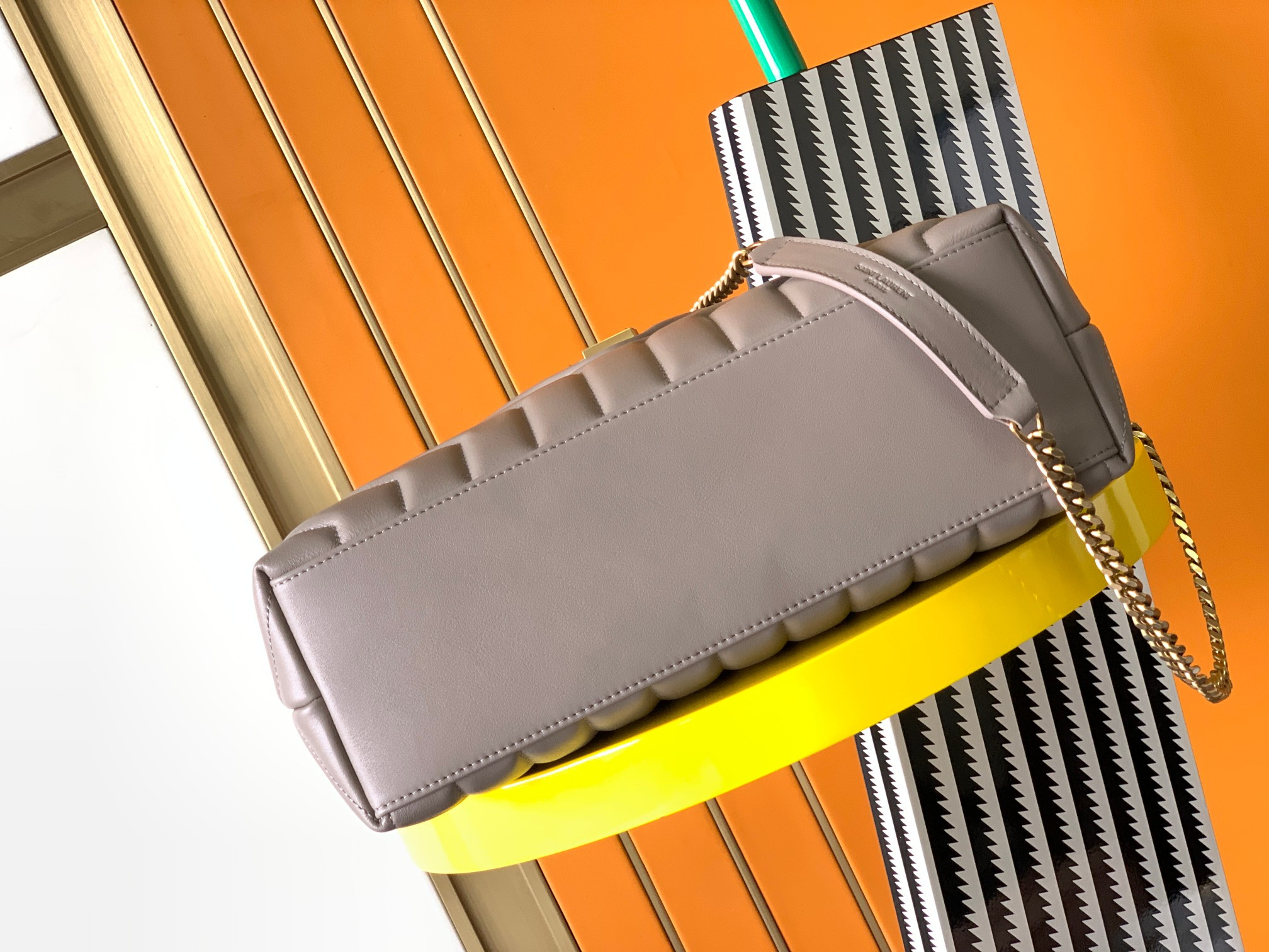 YSL LOULOU MEDIUM IN QUILTED LEATHER GRAY 12.5 X 8.6 X 3.5 INCHES