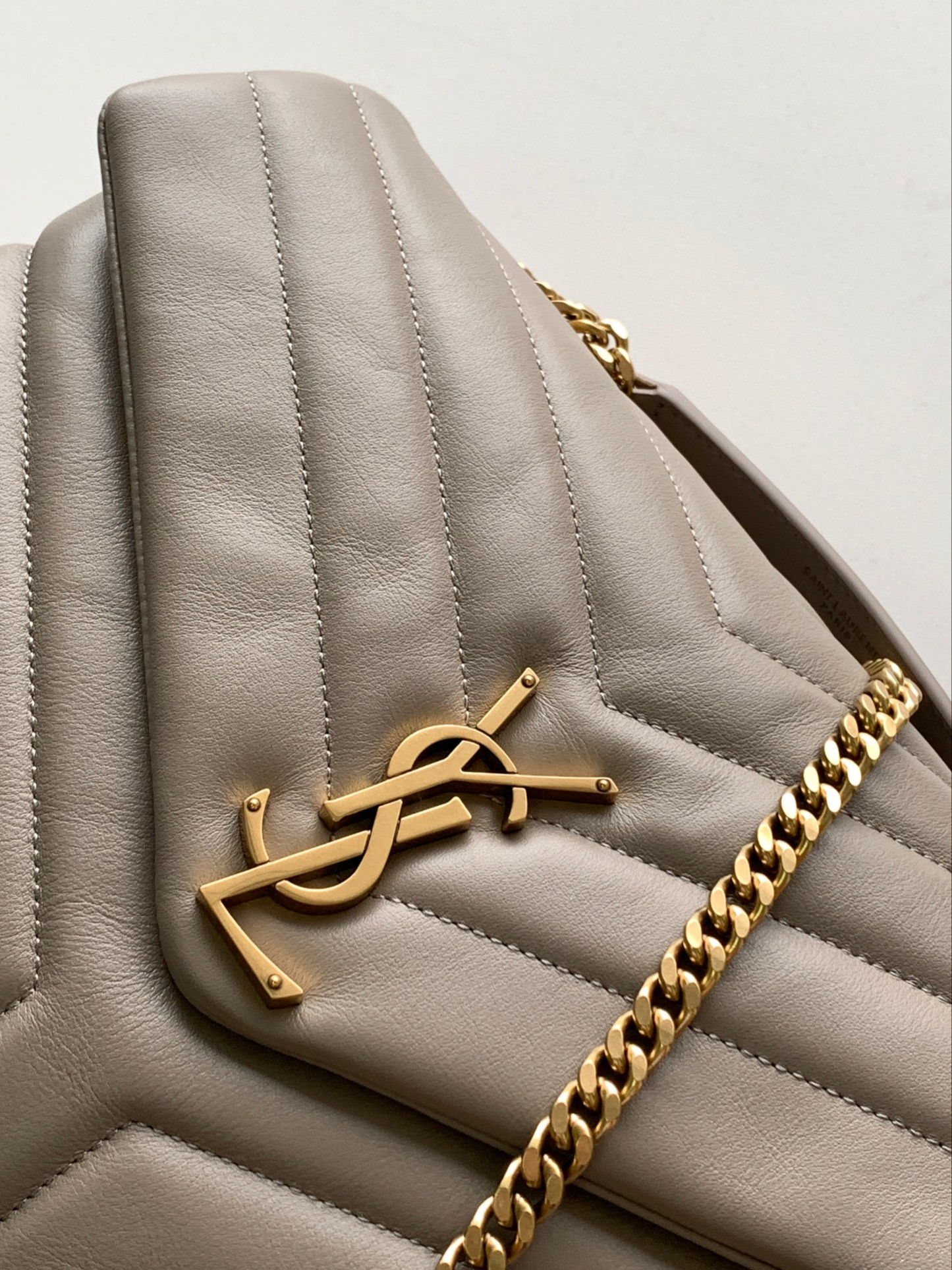 YSL LOULOU MEDIUM IN QUILTED LEATHER GRAY 12.5 X 8.6 X 3.5 INCHES