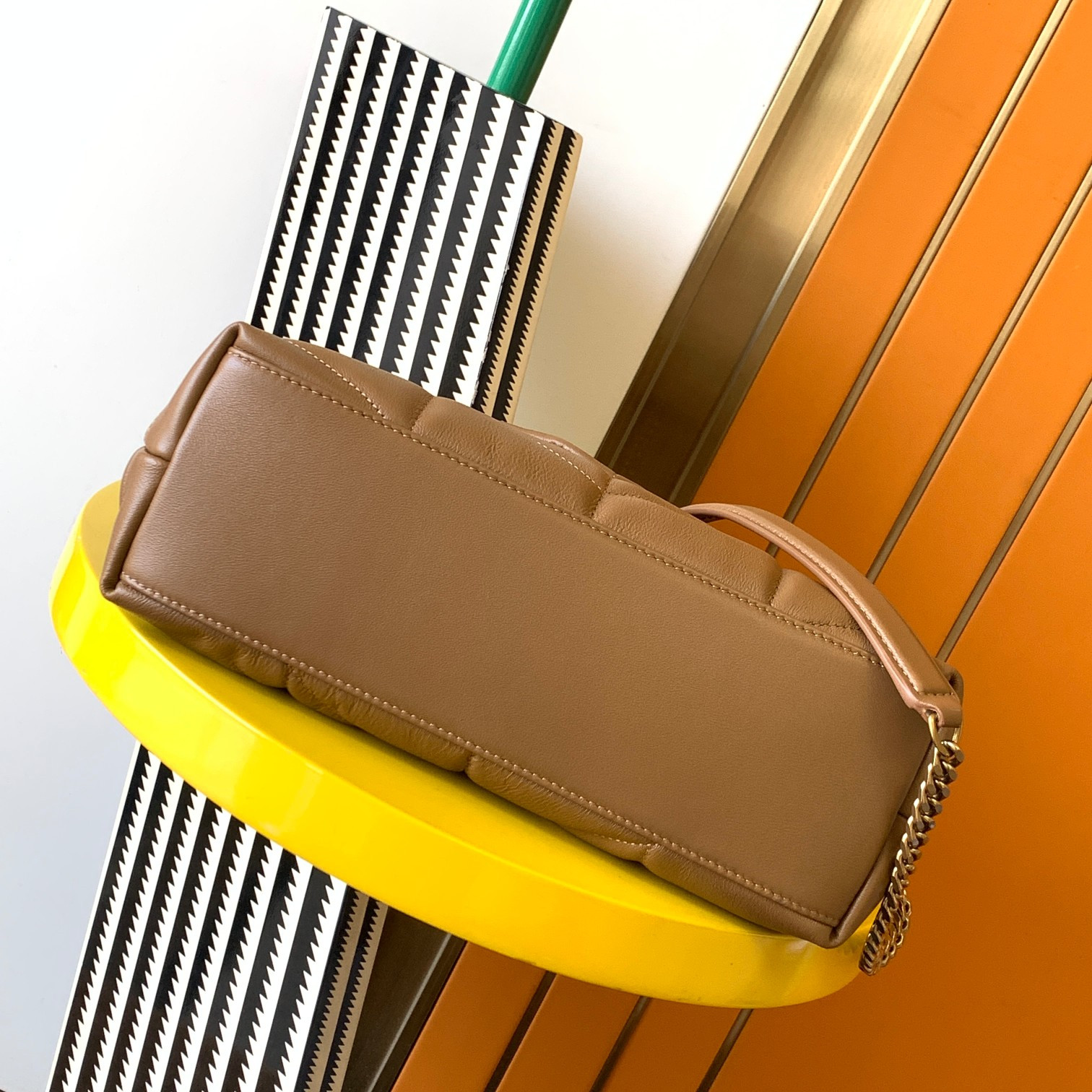 YSL PUFFER SMALL IN NAPPA LEATHER BROWN 11.4 X 6.6 X 4.3 INCHES