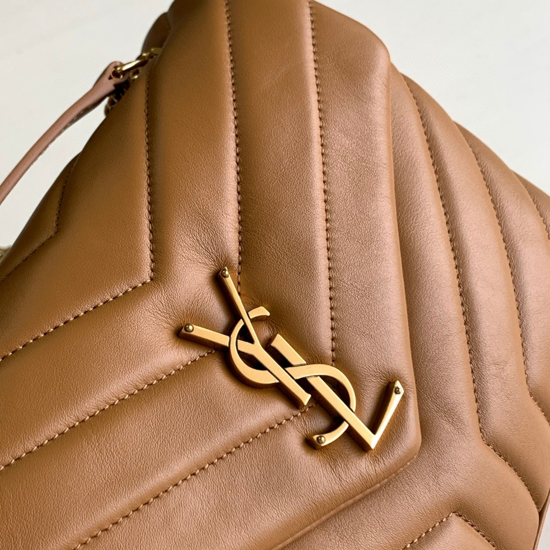 YSL LOULOU SMALL IN QUILTED LEATHER BROWN 9 X 6.1 X 3.3 INCHES