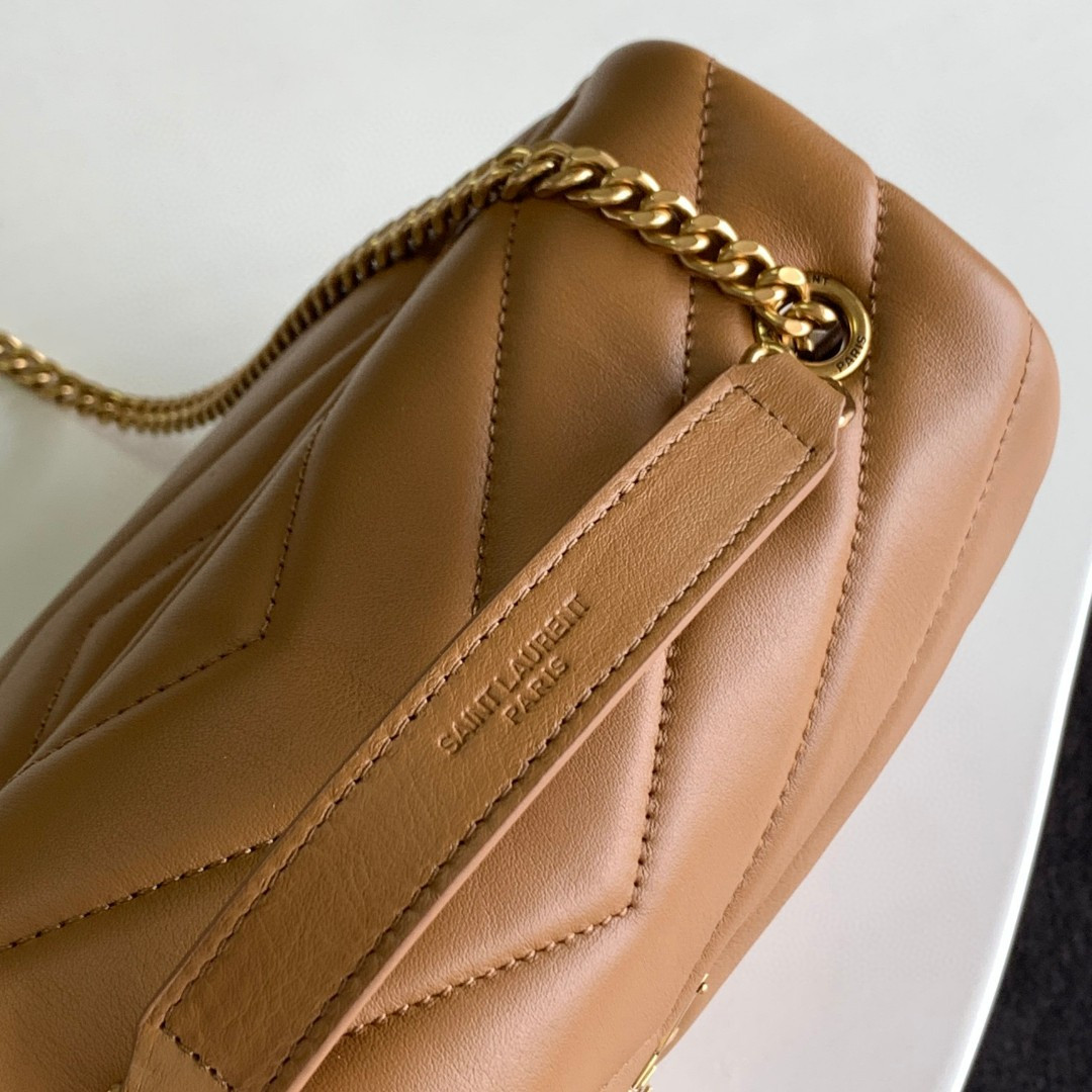 YSL LOULOU SMALL IN QUILTED LEATHER BROWN 9 X 6.1 X 3.3 INCHES