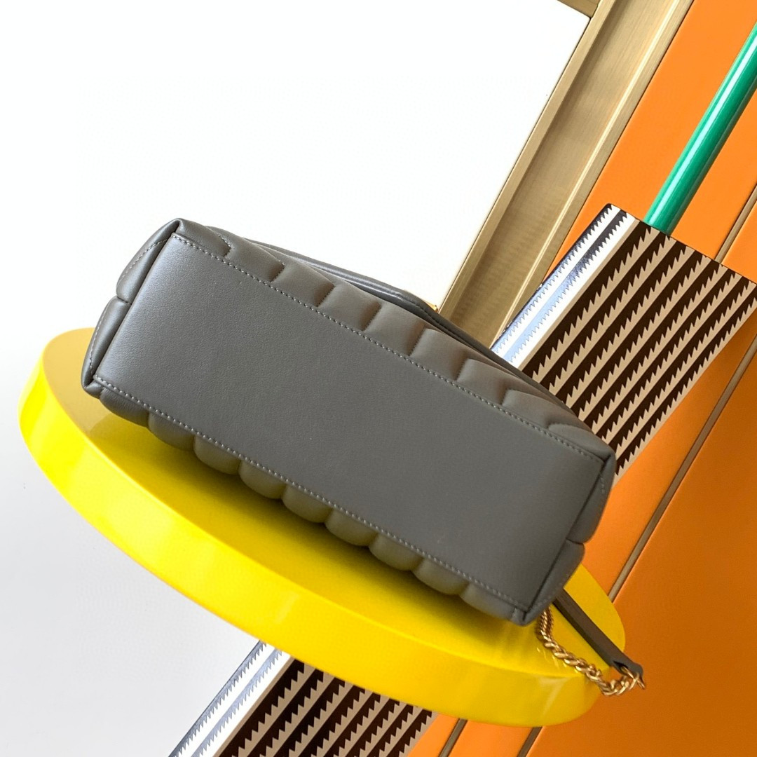 YSL LOULOU SMALL IN QUILTED LEATHER GRAY GOLD 9 X 6.1 X 3.3 INCHES