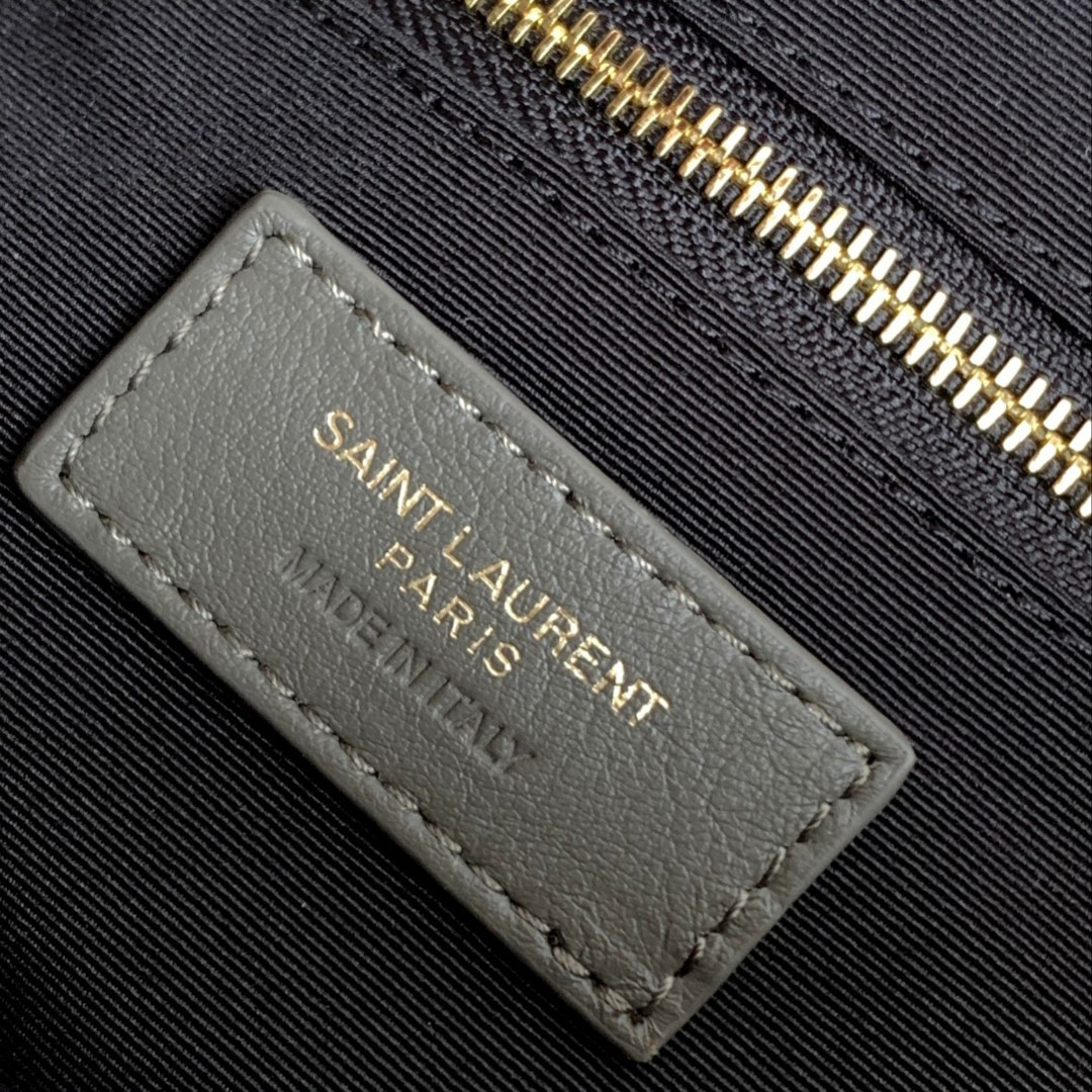 YSL LOULOU SMALL IN QUILTED LEATHER GRAY GOLD 9 X 6.1 X 3.3 INCHES