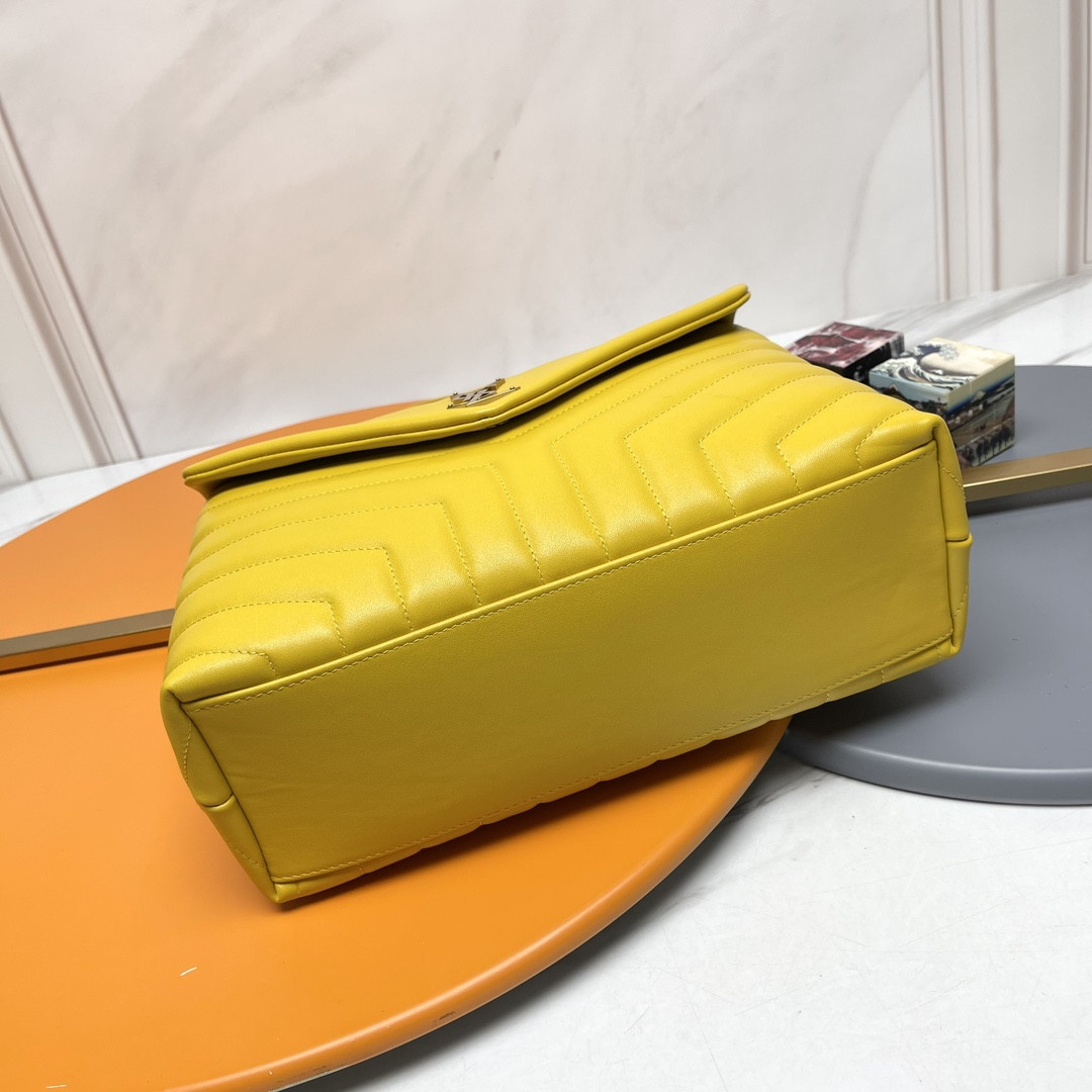 YSL LOULOU MEDIUM IN QUILTED LEATHER YELLOW 12.5 X 8.6 X 3.5 INCHES