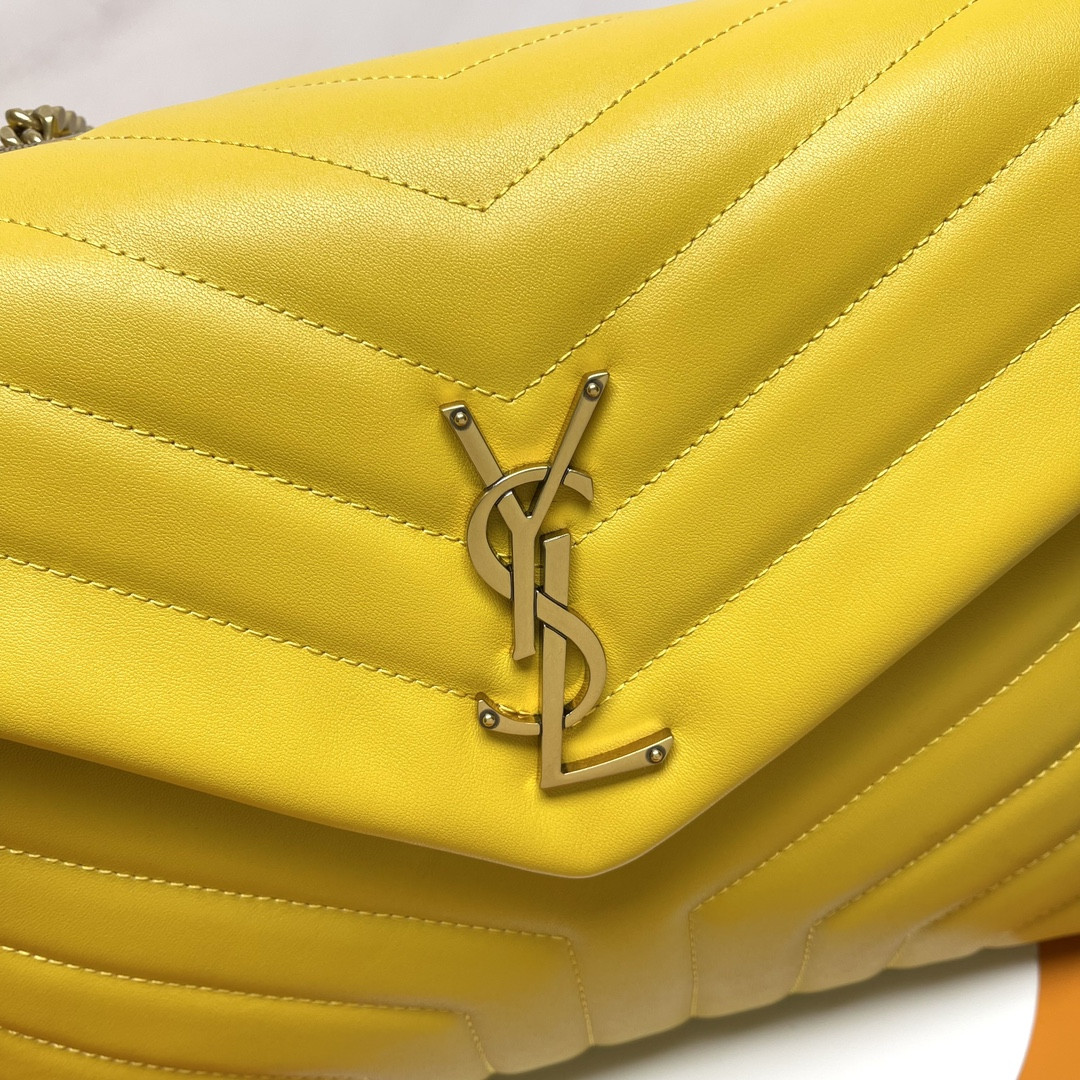 YSL LOULOU MEDIUM IN QUILTED LEATHER YELLOW 12.5 X 8.6 X 3.5 INCHES
