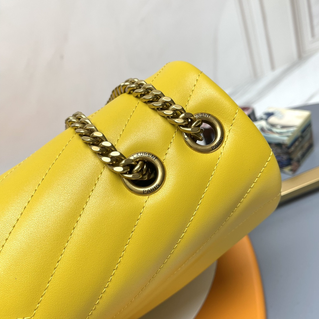 YSL LOULOU MEDIUM IN QUILTED LEATHER YELLOW 12.5 X 8.6 X 3.5 INCHES