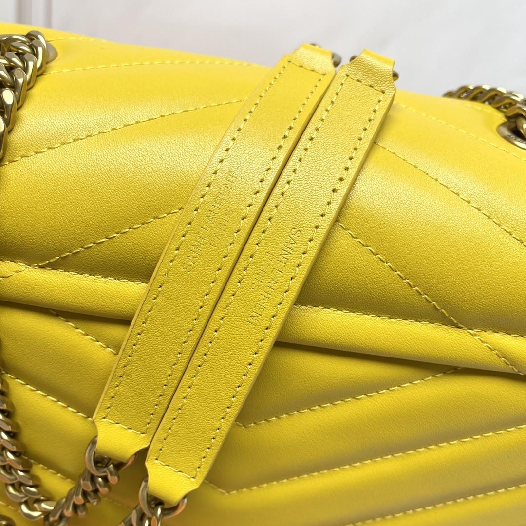 YSL LOULOU MEDIUM IN QUILTED LEATHER YELLOW 12.5 X 8.6 X 3.5 INCHES
