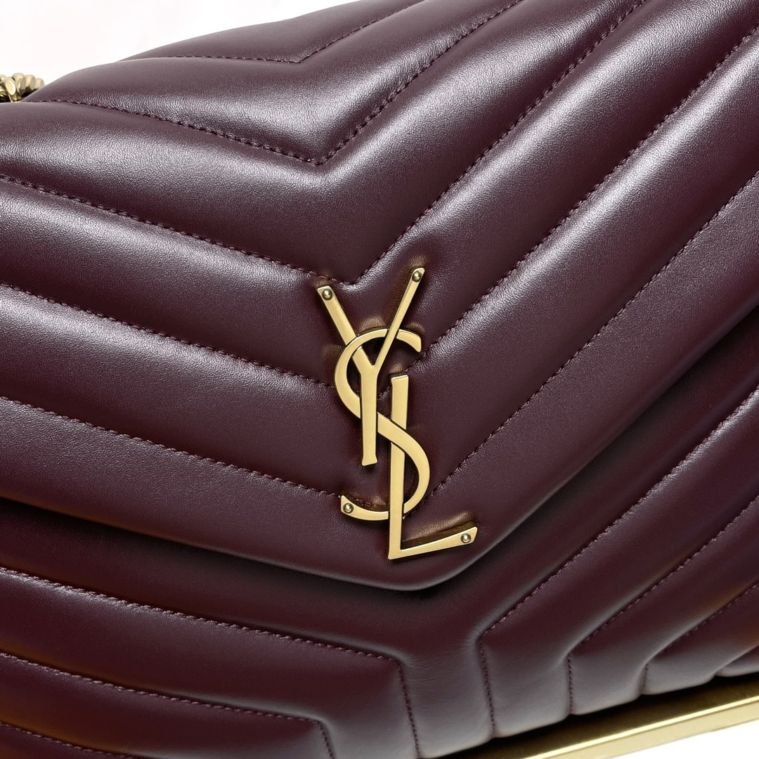 YSL LOULOU MEDIUM IN QUILTED LEATHER DARK RED 12.5 X 8.6 X 3.5 INCHES