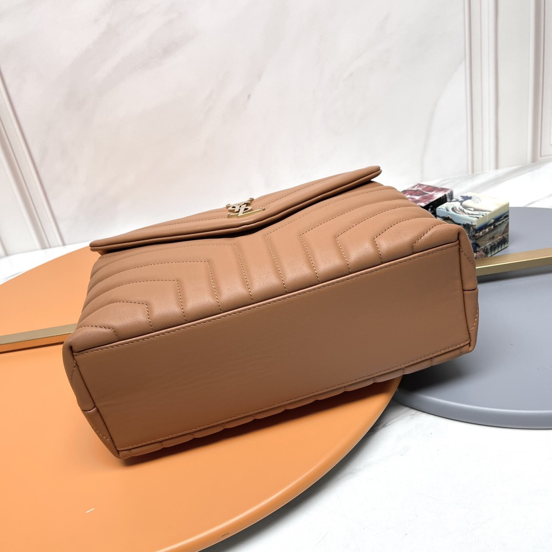 YSL LOULOU MEDIUM IN QUILTED LEATHER BROWN 12.5 X 8.6 X 3.5 INCHES